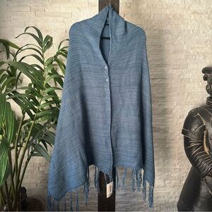 LULAROE “Mimi” Blue Tassel Poncho Cape One Size New with Tags